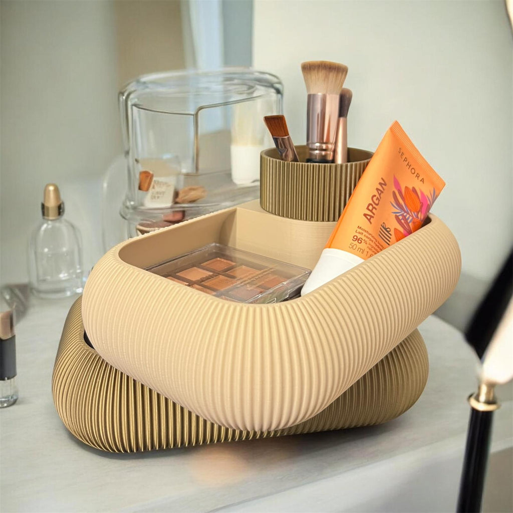 Organisateur Maquillage Design 3D – Plateau de Rangement & Porte-Pinceaux Moderne