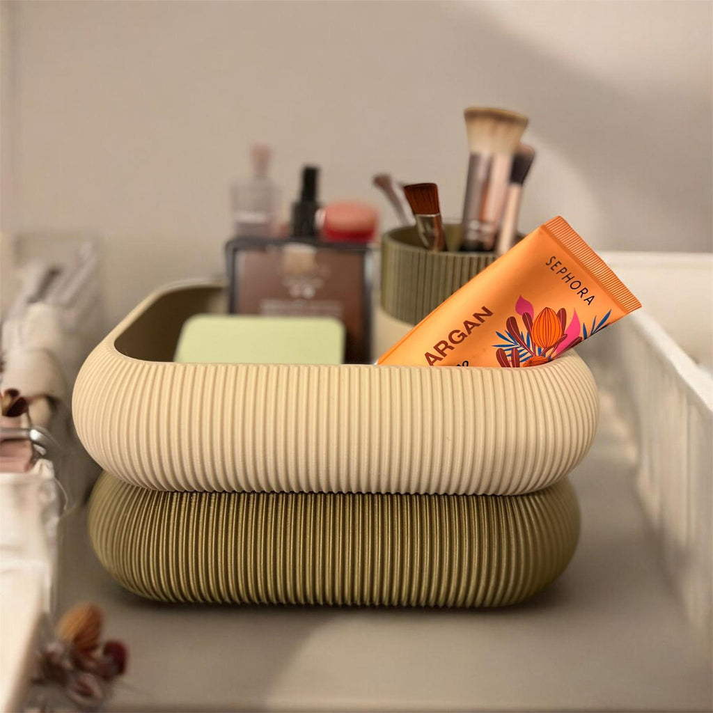 Organisateur Maquillage Design 3D – Plateau de Rangement & Porte-Pinceaux Moderne