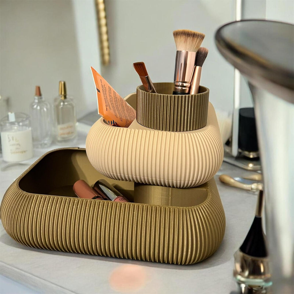 Organisateur Maquillage Design 3D – Plateau de Rangement & Porte-Pinceaux Moderne