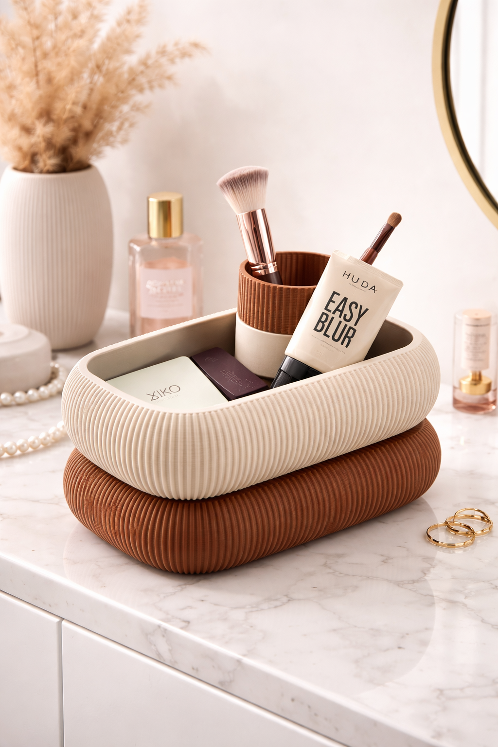 Organisateur Maquillage Design 3D – Plateau de Rangement & Porte-Pinceaux Moderne